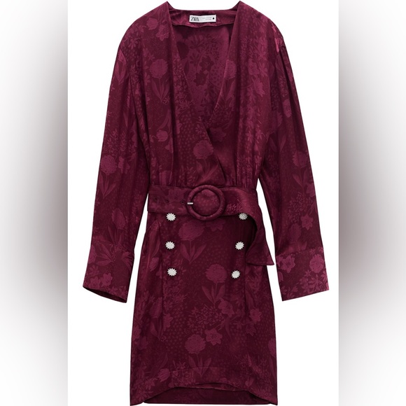 Zara new with tags long sleeve satin floral printed belted mini dress - Picture 8 of 10